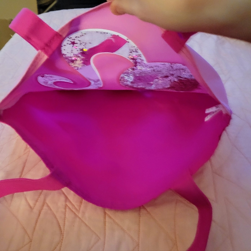 Barbie Movie Logo Pink Glitter Tote Shoulder Handle Bag Approx 14" x 13.5" - Picture 4 of 7